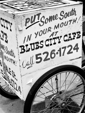 An awesome old cart advertising the amazing food